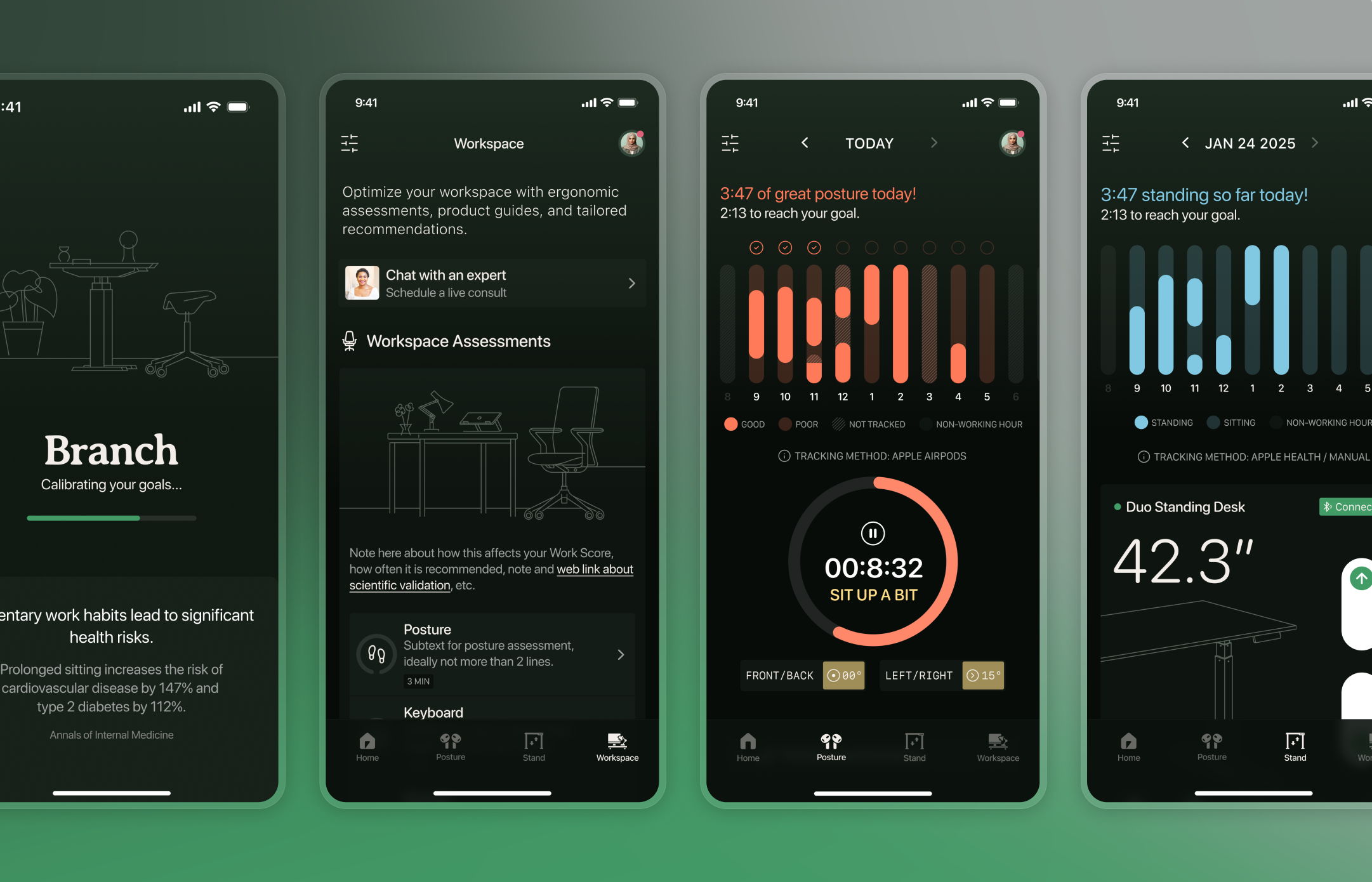 Native iOS desk-connected posture sensing app.